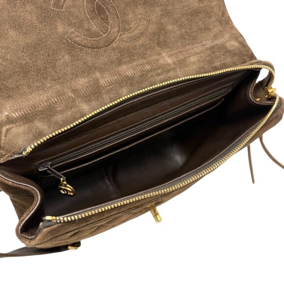 CHANEL Vintage CC Logo Suede Matelasse Backpack Bag Turn Rock Brown  [106046] - Picture 14 of 15